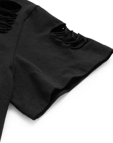 Vista 6 de SweatyRocks - Camiseta de manga corta con estampado gráfico y diseño desgastado para mujer Gesto Negro