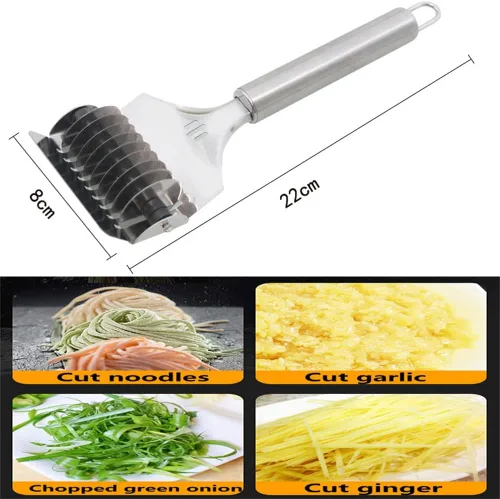 Vista 4 de Cortador de fideos de acero inoxidable y rodillo de celosía, máquina para hacer espaguetis para pasta, cortador de masa de mano, máquina de prensado