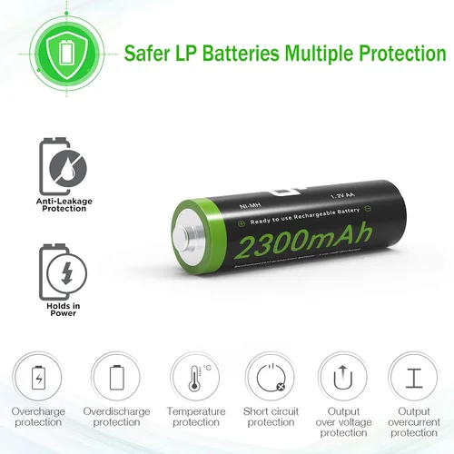 Vista 4 de LP Paquete de baterías recargables AA, paquete de 16 baterías dobles A de alta capacidad de 2300 mAh de 1.2 V NIMH para relojes, controles remotos