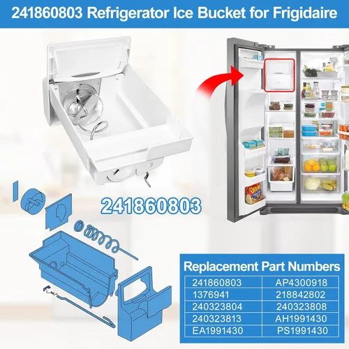 Vista 3 de Cubo de hielo para refrigerador 241860803 mejorado compatible con Frigidaire fabricador de hielo, contenedor de repuesto para hielo, conjunto