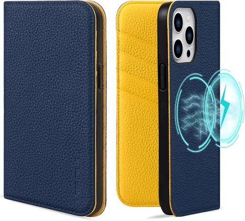 Vista 11 de VISOUL Pebbled - Funda de piel auténtica para iPhone 15 Pro Max con tarjetero y función atril magnético para iPhone 15 Pro Max (6.7 pulgadas)