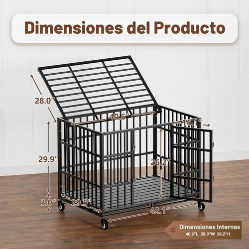 Vista 2 de Snuowu - Jaula para perros de alta resistencia de 42 pulgadas, perrera indestructible para perros grandes