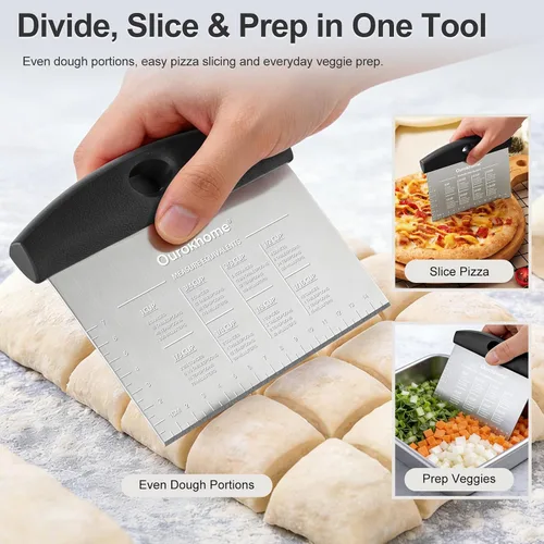 Vista 4 de Ourokhome Cortador de banco de pastelería de masa, cortador de pizza de acero inoxidable para hornear cocina, apto para lavavajillas, escala