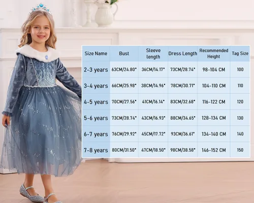 Vista 6 de Luzlen Vestido de fiesta de princesa azul para niña, disfraz de reina con accesorios