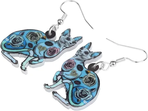 Vista 3 de BONSNY Pendientes de acrílico con diseño de gato canadiense sin pelo para mujeres y niñas