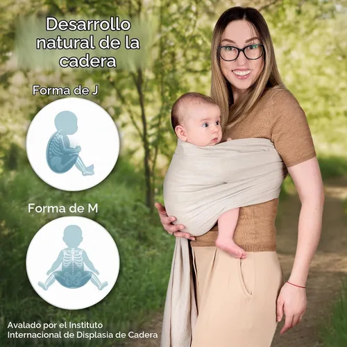 Vista 5 de Portabebés con Eslinga de Anillo - Probado en Laboratorio de EE. UU., 100% Algodón Muslin Natural, Eslinga de Anillo transpirable y ergonómica Beige