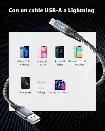 Vista 6 de Cable de carga corto para iPhone [certificado MFi de Apple], cable Gris
