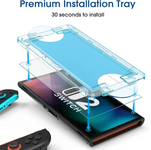 Vista 3 de amFilm Protector de pantalla OneTouch de alineación automática para Nintendo Switch 2 [7.9 pulgadas] Vidrio templado 2025, accesorios, instalación
