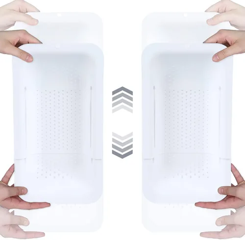 Vista 7 de BLUE GINKGO Cesta coladora para colocar sobre el fregadero, lavar verduras y frutas, escurrir la pasta cocida y platos secos, extensible, artículos