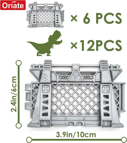 Vista 4 de Oriate 12 piezas Mini Figuras de Dinosaurios para Niños de 3-5 y 5-7 años, juego de captura y escape del mundo de los dinosaurios, incluye 6 vallas