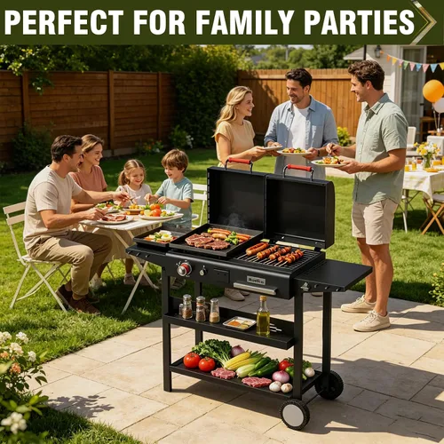 Vista 7 de Bestfire Mesa de Parrilla al Aire Libre Robusta con Ruedas - Carro de Cocina Móvil para Acampar para Planchas, Parrillas y Cocinas al Aire Libre