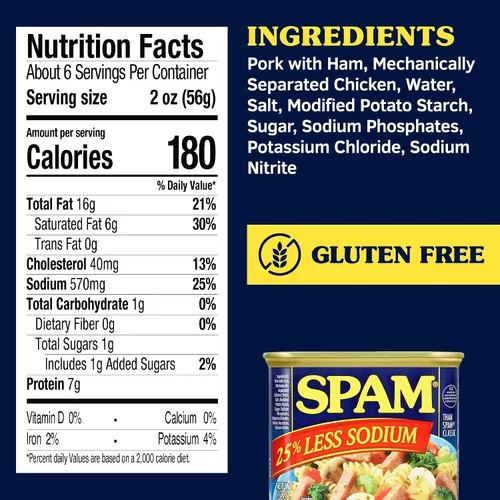 Vista 2 de SPAM 25% menos de carne enlatada de sodio, proteínas, alimentos estables