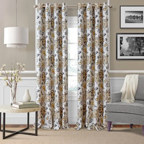 Vista 11 de Elrene Home Fashions Sorrento - Cortina de ventana con diseño floral jacobeo para oscurecer la habitación, 52 x 95 pulgadas, azul/gris pardo