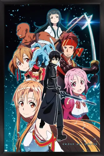Vista 8 de Trends International Sword Art Online - Póster de pared Key Art 2, 22.4 pulgadas de largo x 14.7 pulgadas, versión enmarcada en madera de granero