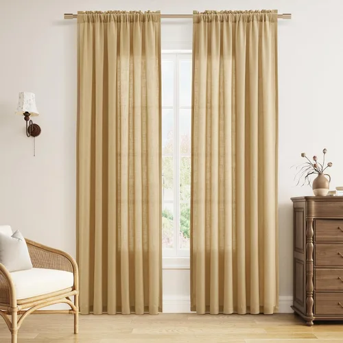 Vista 21 de Cortinas de lino verde aguamarina de 84 pulgadas de largo, juego de 2 paneles semitransparentes con bolsillo para barra para comedor, decoración