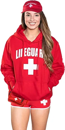 Vista 3 de LIFEGUARD Paquete de disfraz de Halloween con licencia oficial para mujer, paquete de sombrero, pantalones cortos con capucha y riñonera