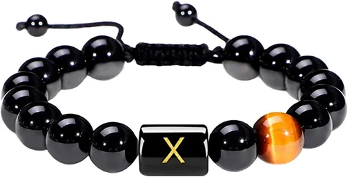 Vista 118 de SUMMER LOVE Regalos para el Día del Padre, pulsera con inicial de piedra de ónix negro de 0.394 pulgadas para hombres, pulsera de cuerda trenzada