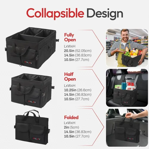Vista 5 de ALLAY Organizador de maletero para automóvil con tapa, organizador plegable para maletero de SUV, caja de automóvil y almacenamiento con múltiples
