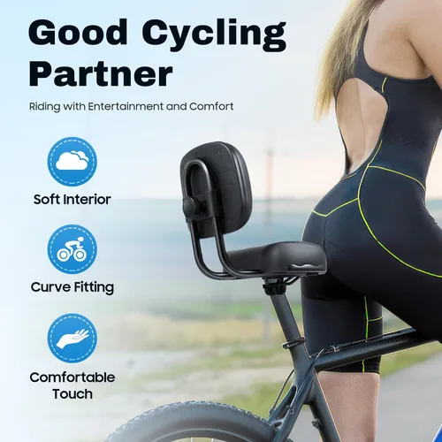 Vista 5 de Asiento de bicicleta con respaldo de gran tamaño, cómodo, repuesto de silla de montar de bicicleta, espuma viscoelástica suave, acolchado de piel