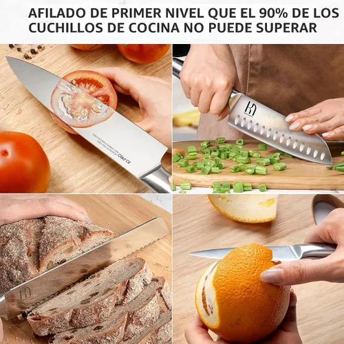 Vista 3 de Juego de 14 piezas de cuchillos de cocina KnifeSaga de acero inoxidable de alto carbono japonés de primera calidad con afilador incorporado, juego