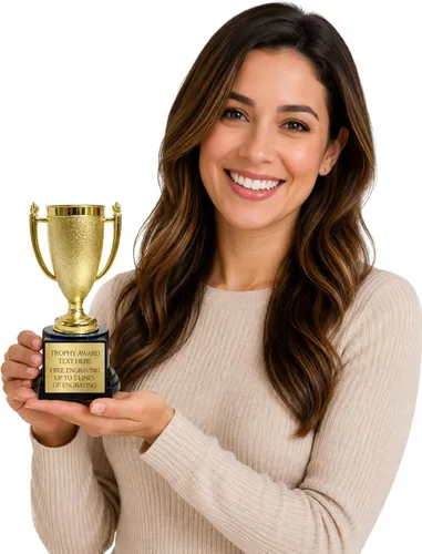 Vista 3 de Placa grabada de copa de trofeo personalizada con grabado personalizado de 7.5 pulgadas de alto, trofeos de equipo con placa grabable personalizada