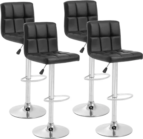 Vista 11 de BestOffice Juego de 2 taburetes de bar ajustables de piel sintética, taburetes de mostrador modernos con respaldo y reposapiés, taburetes de bar
