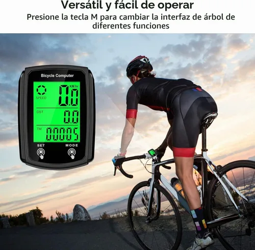 Vista 7 de Computadora de bicicleta y odómetro de bicicleta con cable MPH KM/H Velocímetro de bicicleta con despertador automático de velocidad de ciclismo