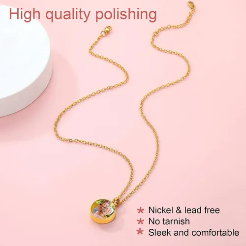 Vista 180 de FindChic Collares personalizados con urna para cenizas, barra vertical, gato, luna, reloj de arena, garra de perro, acero inoxidable, chapado en oro