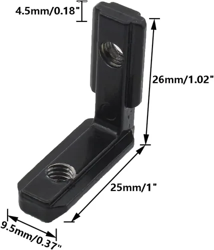 Vista 2 de 20 piezas de ranura en T negra en forma de L para interior de esquina interior, junta interior de perfil de aluminio de 90 grados con tornillos M5