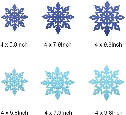 Vista 2 de Juego de 24 decoraciones colgantes de copo de nieve de Navidad de invierno, juego 3D, adornos brillantes para árbol, vacaciones, Año Nuevo, fiesta