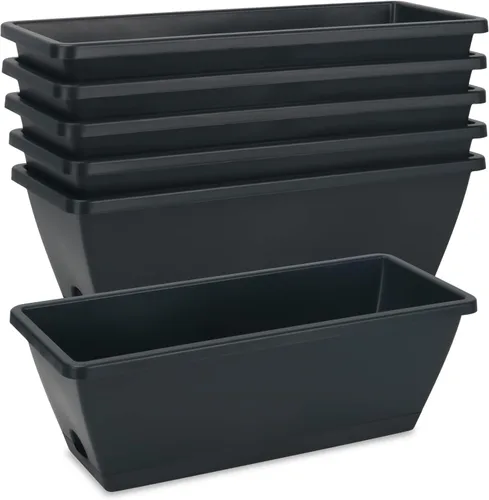 Vista 10 de HOXHA Paquete de 6 jardineras para ventana, jardineras de plástico de 17 pulgadas para vegetales y flores con bandeja, macetas rectangulares