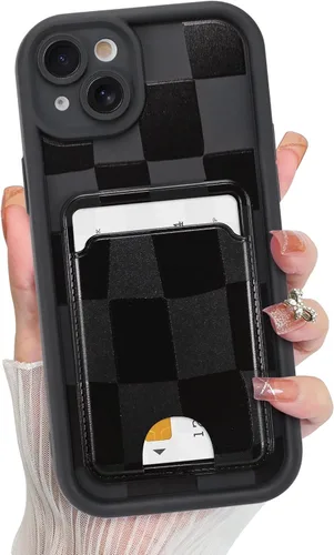 Vista 15 de KANGHAR Compatible con iPhone 13 Funda, Cartera de Silicona a Cuadros con Bonito Patrón, Tarjetero y Protección de Cámara, Suave, Delgada, a Prueba