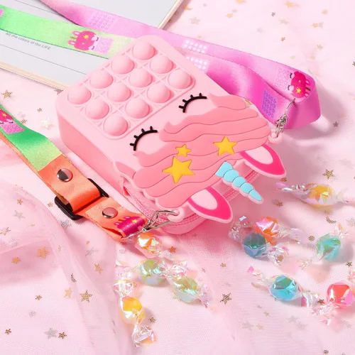 Vista 4 de erduoduo Cartera pequeña bolsa de hombro bolso de burbujas bolso de caramelo para niños suministros de fiesta musical para niña Rosado Cartera
