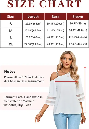 Vista 5 de MODECRUSH 2023 - Blusa de gasa de verano con un hombro para mujer, manga corta de 34, asimétrica, holgada, casual