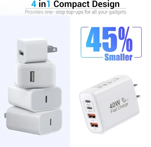 Vista 7 de 2 unidades de cable trenzado iPhone 17/16/15 Pro Max USB C a C, cargador Apple tipo C de 40 W PD de 4 puertos con enchufe de pared y cable trenzado