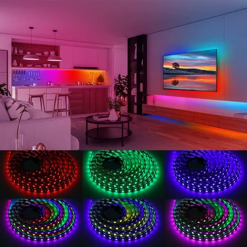 Vista 5 de SEZO WS2812B ECO Tira de luz LED 16.4 pies/5M 60 píxeles/m 300 píxeles, direccionable individual, programable, 5050SMD, RGB digital, aleación