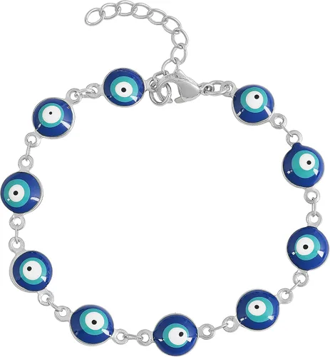 Vista 3 de Edforce Stainless Steel Pulsera con dijes para mujer, color verde, cadena de eslabones ajustable para protección contra el mal de ojo, 8 pulgadas