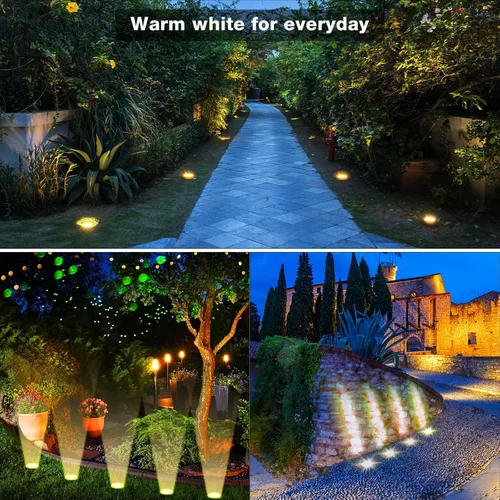 Vista 6 de Yahenda 8 juegos de luces de paisaje de bajo voltaje 5W LED blanco cálido al aire libre impermeable luces de cubierta con conectores, 12V-24V