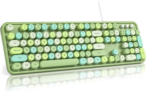 Vista 10 de MOFII Computer Keyboard Wired,Round Key Retro Typewriter Keyboard Full Size USB Plug and Play, for Laptop, PC, Desktop, Windows