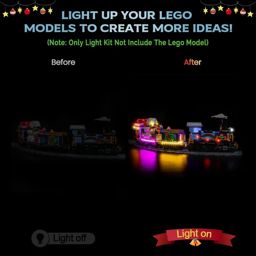 Vista 2 de Kit de luces LED mejorado compatible con Lego Holiday Express Train Building Set, decoración de luces compatible con Lego 10361, regalo de Navidad