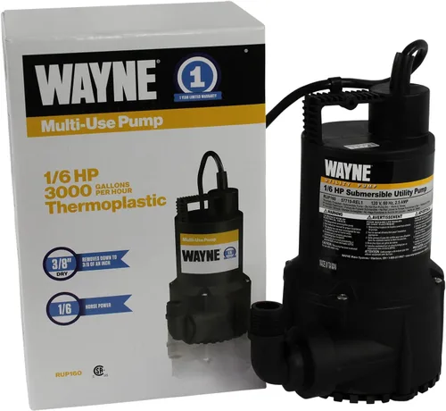 Vista 3 de WAYNE RUP160-1/6 HP Reinforced Thermoplastic Submersible Multi-Use Pump - Up to 3,100 Gallons Per Hour - Heavy Duty Multi-Use Pump