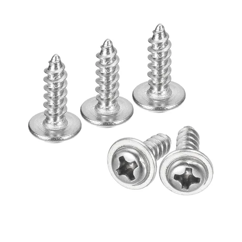 Vista 30 de uxcell ST3x6mm Phillips Pan Head Tornillo Autorroscante con Arandela, 100 piezas - Tornillo de madera de acero inoxidable 304 rosca completa (plata)