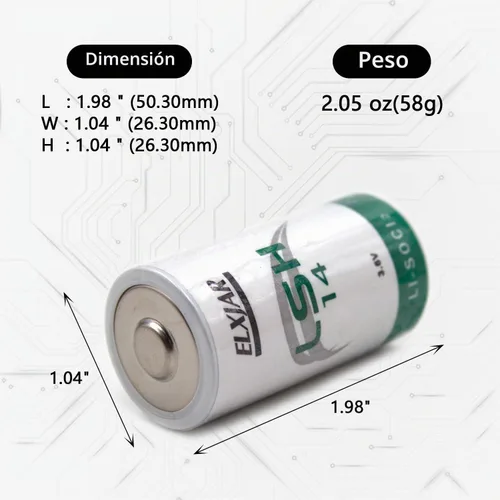 Vista 2 de Paquete de 2 baterías de repuesto de cloruro de tionilo de litio de tamaño C LSH14 de 3.6V 6.5Ah para uso industrial no recargable para sistemas
