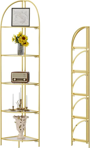 Vista 8 de Crofy Estante esquinero plegable de 3 niveles, soporte de esquina de metal para plantas con marco negro y estantes negros, estante de exhibición