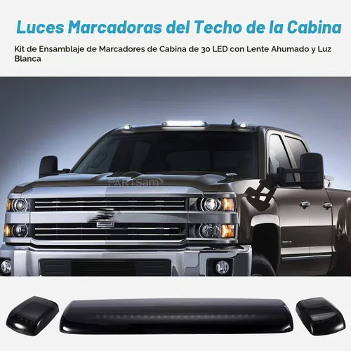 Vista 2 de Partsam 3 luces marcadoras de cabina blancas ahumadas de repuesto para Silverado/Sierra 1500 2500 3500 2015 2016 2017 2018 2019 blanco 30 LED