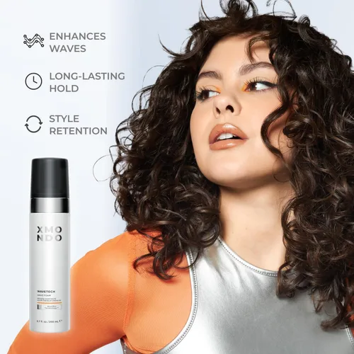 Vista 2 de XMONDO Espuma ondulada Wavetech para el cabello, espuma vegana para cabello ondulado con provitamina B5 y nutrientes para hidratar el cabello