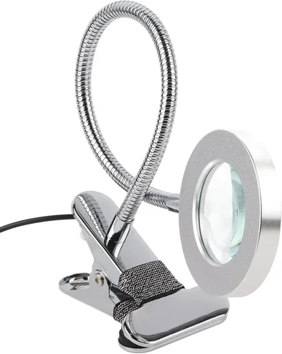 Vista 5 de Lámpara de escritorio con abrazadera, lupa de 2.5X con luz y abrazadera, lámpara de escritorio LED de cuello de cisne flexible de 360°, lámpara
