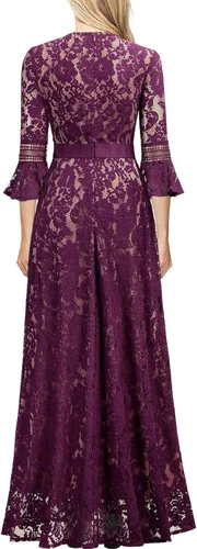 Vista 2 de MISSMAY - Vestido largo formal con mangas de campana, hecho totalmente en encaje, estilo vintage, para mujer