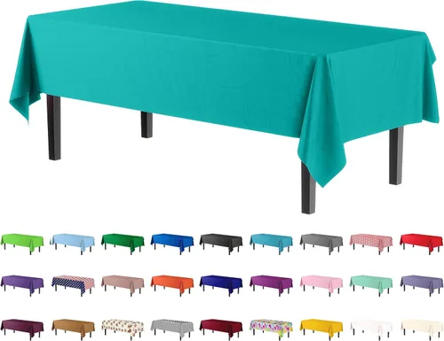 Vista 65 de Party Solids Paquete de 4 manteles de plástico color azul aguamarina, 54 x 108 pulgadas, mantel desechable para fiestas y pícnics