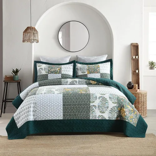 Vista 13 de ABREEZE Juego de edredón de retazos, ropa de cama tamaño Queen, reversible, transpirable, colorido, colcha acolchada floral con fundas de almohada